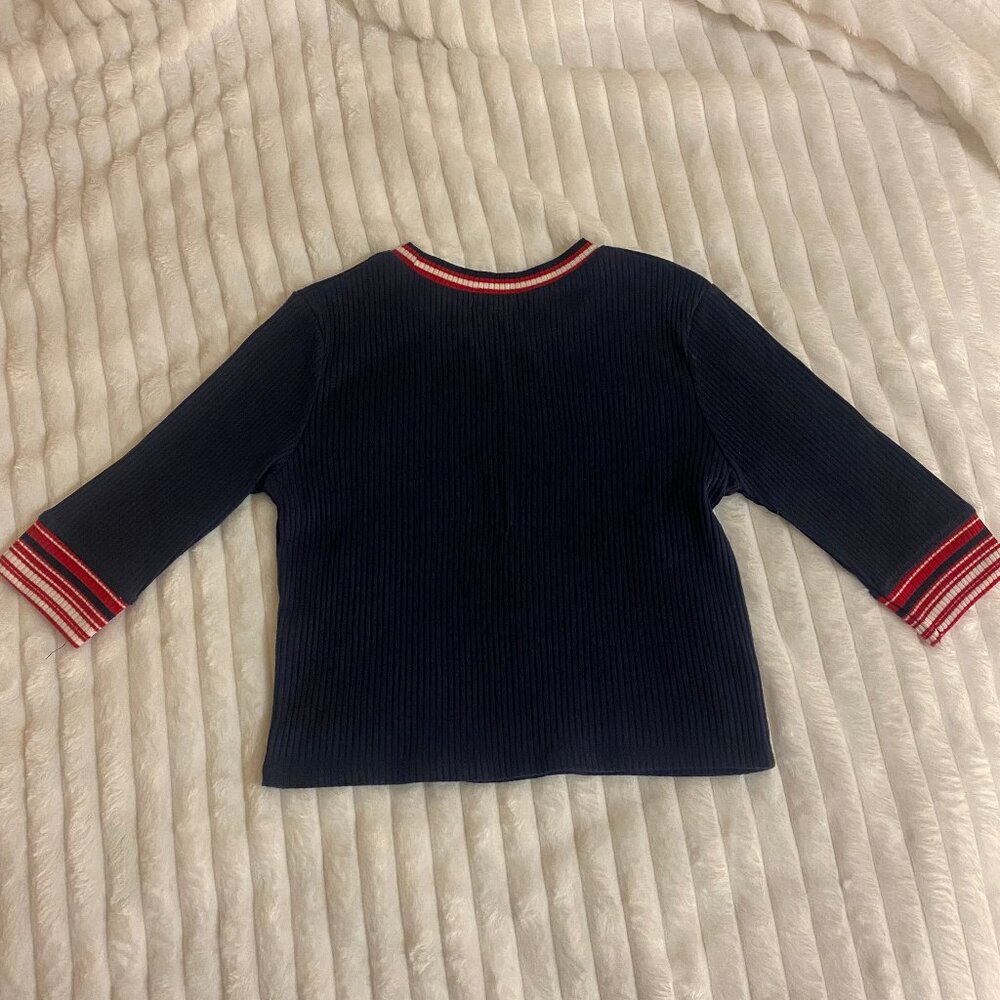 ๐ Navy 3/4 Length Sleeve Grunge Stretch Top - Picture 3 of 6